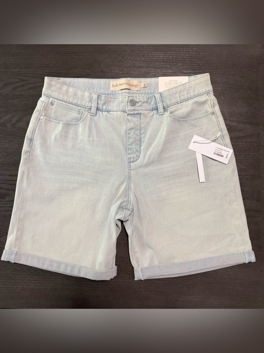 Soft Surroundings Blue Ultimate Denim‎ Pull On Relaxed Shorts Pinyon Wash Size L